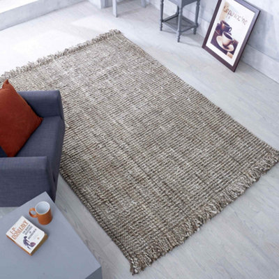 Modern Lagos Grey Low Pile Jute X-Large Area Rug 1CM Pile Height 200/285cm