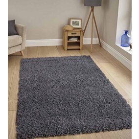 Modern Large Dark Grey Shaggy Area Rugs 50mm/5cm Thick Fluffy Rugs Living Room Decor - 160x230 cm