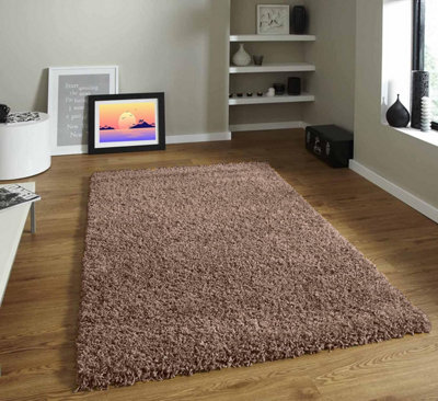 Modern Large Mocca Fluffy Shaggy Area Rug For Living Room, Anti-Shed Thick Pile Floor Carpet - 160x230 cm