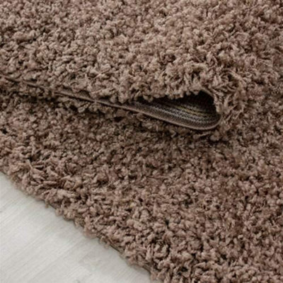 Modern Large Mocca Fluffy Shaggy Area Rug For Living Room, Anti-Shed Thick Pile Floor Carpet - 160x230 cm