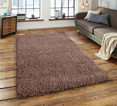Modern Large Mocca Fluffy Shaggy Area Rug For Living Room, Anti-Shed Thick Pile Floor Carpet - 160x230 cm