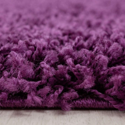 Modern Large Purple Fluffy Shaggy Area Rug, 50mm/5cm Deep Pile Rug, Living Room Carpet Runner - 120x170 cm