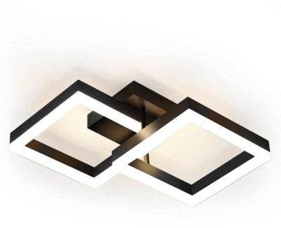 Modern LED Flush Mount Ceiling Light Black Square 3 Color Lights 24W