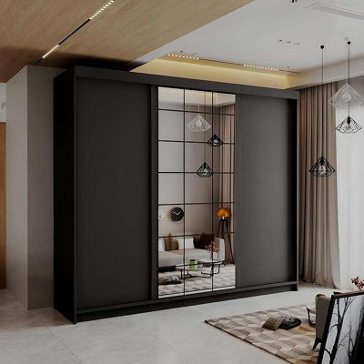 Modern LED Light Sliding Wardrobe - 200cm/250cm Bedroom Storage with ...