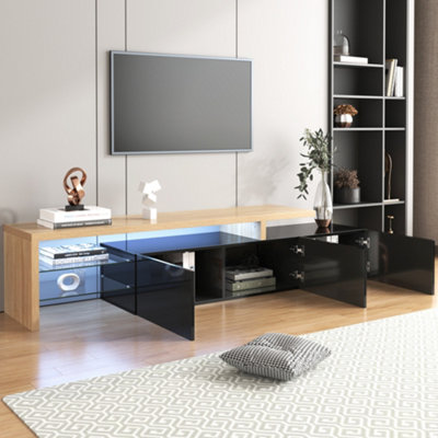 Modern LED Light TV Stand Unit with Glass Shelves, TV Console Table for Living Room