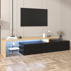 Modern LED TV Unit Stand with Glass Shelves, TV Console Table for Living Room
