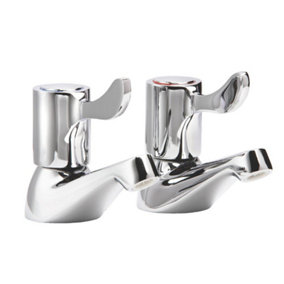 Modern Lever Action Basin Sink Taps Pair Bathroom 1/2" Hot & Cold Chrome Metal