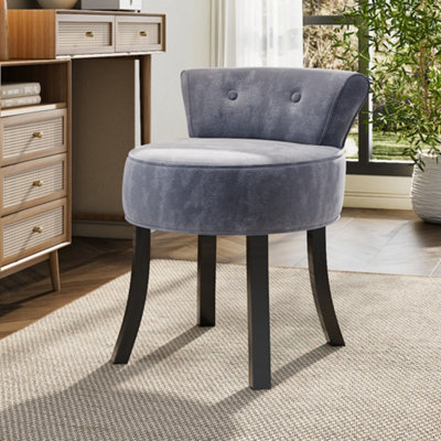 Modern Light Grey Velvet Dressing Table Stool with Rubberwood Legs