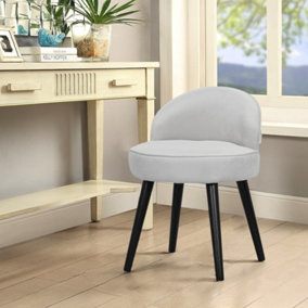 Modern Light Grey Velvet Dressing Table Stool with Solid Wood Legs