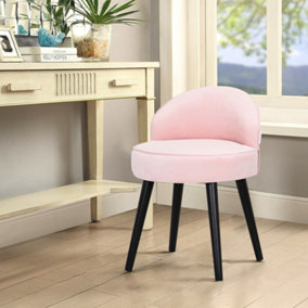Modern Light Pink Velvet Dressing Table Stool with Black RubberWood Legs