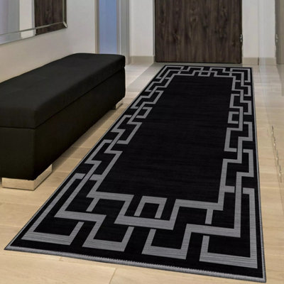 MODERN LIVING ROOM RUGS NON SLIP HALLWAY RUNNER SUPER SOFT NICO BLACK ...