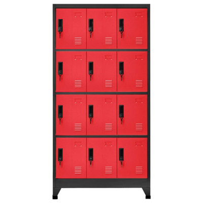 Modern Locker Cabinet Anthracite and Red 90x45x180 cm Steel