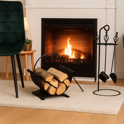 Relaxdays Firewood Basket For Fireplace, Metal, Nickel-Plated