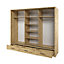 Modern Lux Wardrobe with Shelves and Mirrored Door in Oak Artisan - LED Lit Storage Solution (H2150mm W2500mm D630mm)