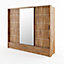 Modern Lux Wardrobe with Shelves and Mirrored Door in Oak Sterling - LED Lit Storage Solution (H2150mm W2500mm D630mm)
