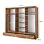 Modern Lux Wardrobe with Shelves and Mirrored Door in Oak Sterling - LED Lit Storage Solution (H2150mm W2500mm D630mm)