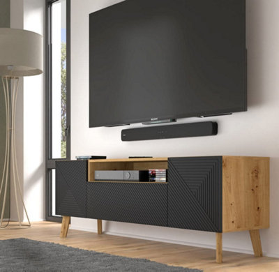 Modern Luxi TV Cabinet in Black W1600mm x H560mm x D420mm