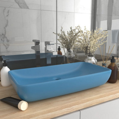 Modern Luxury Basin Rectangular Matt Light Blue 71x38 cm Ceramic