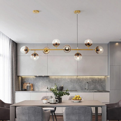 Modern Luxury Chandeliers LED Glass Ball Gold Ceiling 220v Pendant Lights 8 Heads Smoky Gray