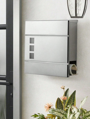 Modern Mailbox, Lockable Wall-Mounted Post Letter Box with Newspaper ...