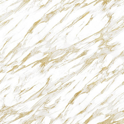 Modern Marble Wallpaper In White With Gold Effect DIY at B&Q