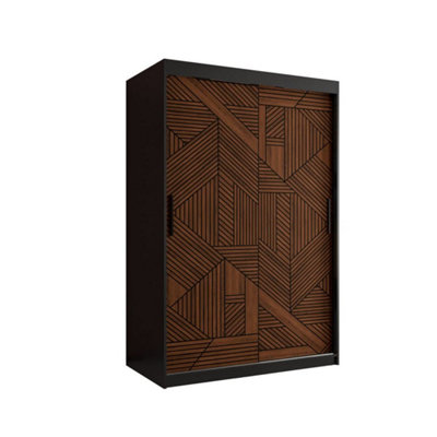 Modern Marsylia I Sliding Door Wardrobe W1200mm H2000mm D620mm - Black & Dark Walnut, Space-Saving Design, Ample Storage