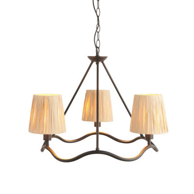 Modern Matt Black Ceiling Pendant Light with Raffia Shades for Elegant Home Decor