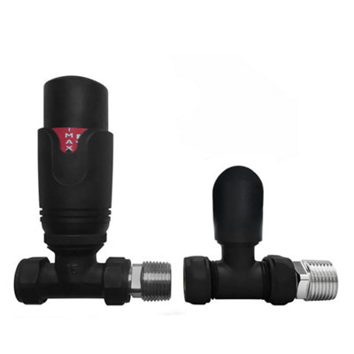 Modern Matt Black Straight Thermostatic Radiator Valves 15mm Pair