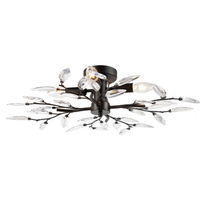 Modern Matte Black Branch Themed Ceiling Light Fitting with Clear Acrylic Leaves