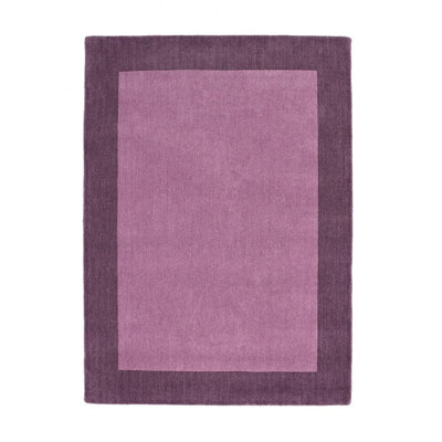 Modern Mauve Rug, Bordered Rug, 25mm Thickness Wool Rug, Bordered Wool Rug for Bedroom, & Dining Room-67 X 200cm (Runner)