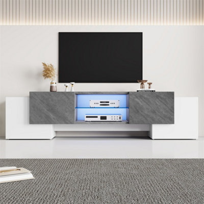 Modern Media Unit with LED Lighting, 4 Doors & 2 Open Shelves ...