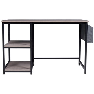 Modern Metal Frame Wood Table Top Office Table with 2 Shelves and Side Storage
