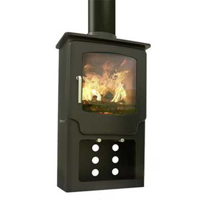 Modern Metallic Black 4.3kw DEFRA Multifuel Tall Stove + Direct Air Box