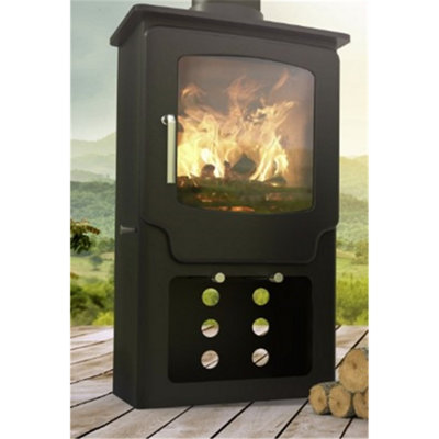 Modern Metallic Black 4.3kw DEFRA Multifuel Tall Stove + Direct Air Box