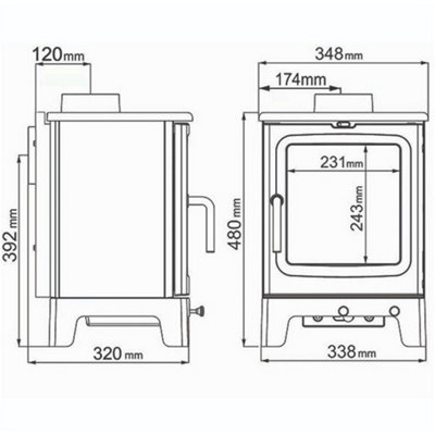 Modern Metallic Black 4.7kw DEFRA Wood Burning Stove & Stainless Steel Cook Plate - Rear Exit - 3