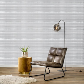 Modern Metallic Silver and Grey Non Woven Striped Wallpaper Roll 950cm (L)