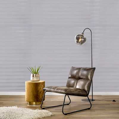 Grey Wave Striped Non Woven Embossed Flocking Wallpaper 950 cm