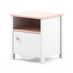Modern Mia Bedside Cabinet in White Matt & Pink (H)510mm (W)450mm (D)410mm - Sleek Nightstand Solution