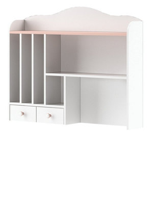 Modern Mia Desk Hutch in White Matt & Pink (H)850mm (W)1070mm (D)200mm - Stylish Organiser for Cosmetics & Accessories