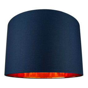 Modern Midnight Blue Cotton 16 Floor/Pendant Lamp Shade with Shiny Copper Inner
