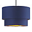 Modern Midnight Blue Cotton Double Tier Ceiling Shade with Shiny Copper Inner