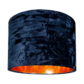 Modern Midnight Blue Crushed Velvet 10 Table/Pendant Shade with Copper Inner