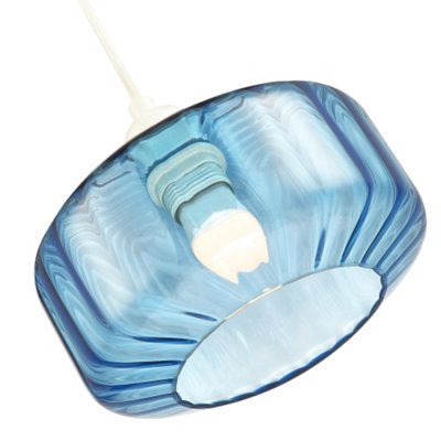 Modern Midnight Blue Ribbed Glass Non Electric Pendant Shade with Flat ...