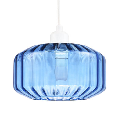 Modern Midnight Blue Ribbed Glass Non Electric Pendant Shade with Flat ...