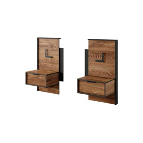 Modern Milton Bedside Cabinet Set of 2 - Oak Chestnut & Anthracite, LED Lit H1020mm W490mm D400mm