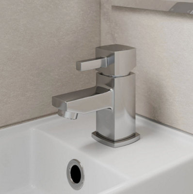 Modern Mini Mono Basin Sink Mixer Tap Small Lever Handle Square Chrome ...