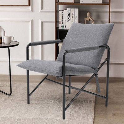 Modern Minimalist Linen Armchair with Metal Frame