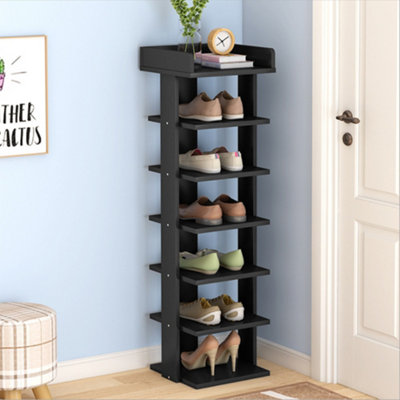 Modern Minimalist Seven-level Wooden Narrow Shoe Rack in Black ...