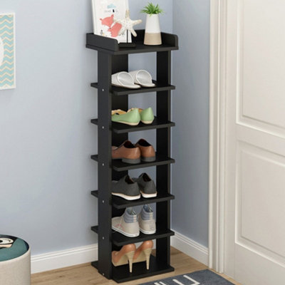 Modern Minimalist Seven-level Wooden Narrow Shoe Rack in Black ...