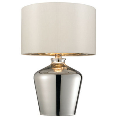 Modern Mirror Table Lamp Gloss Chrome Glass & Ivory Shade Feature